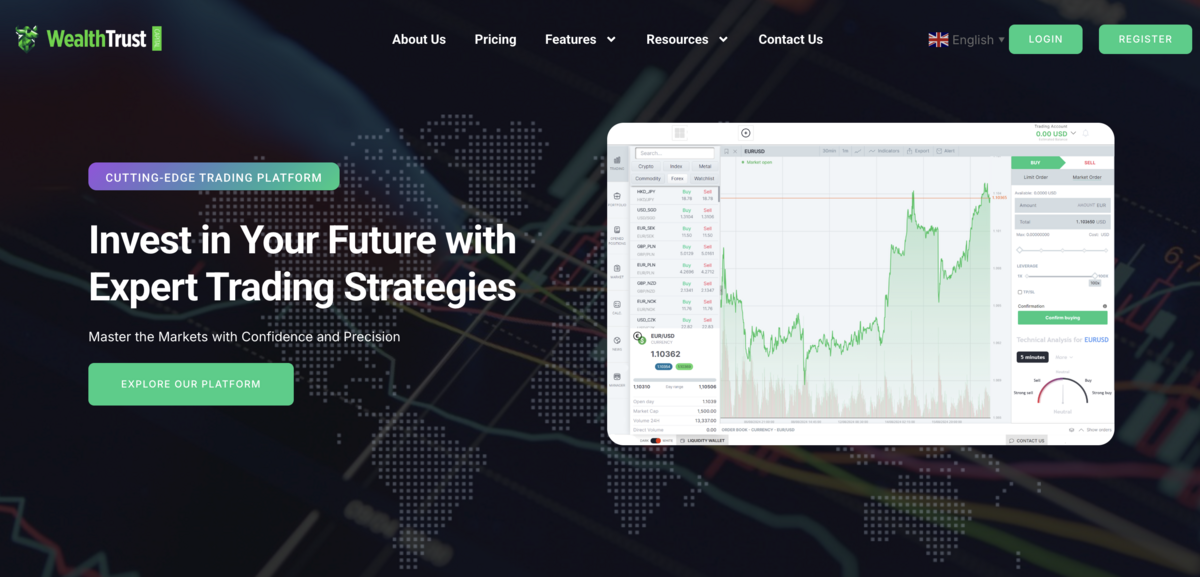 wealth-trust-capital-home page screenshot | Cryptocoin Stock Exchange Wealth trust capital home page screenshot