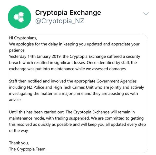 Cryptopia Hack Announcement Reddit