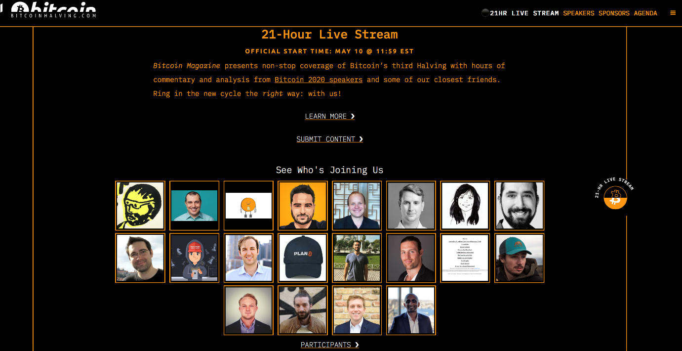 Bitcoinhalving.com: 21-Hour Live Stream