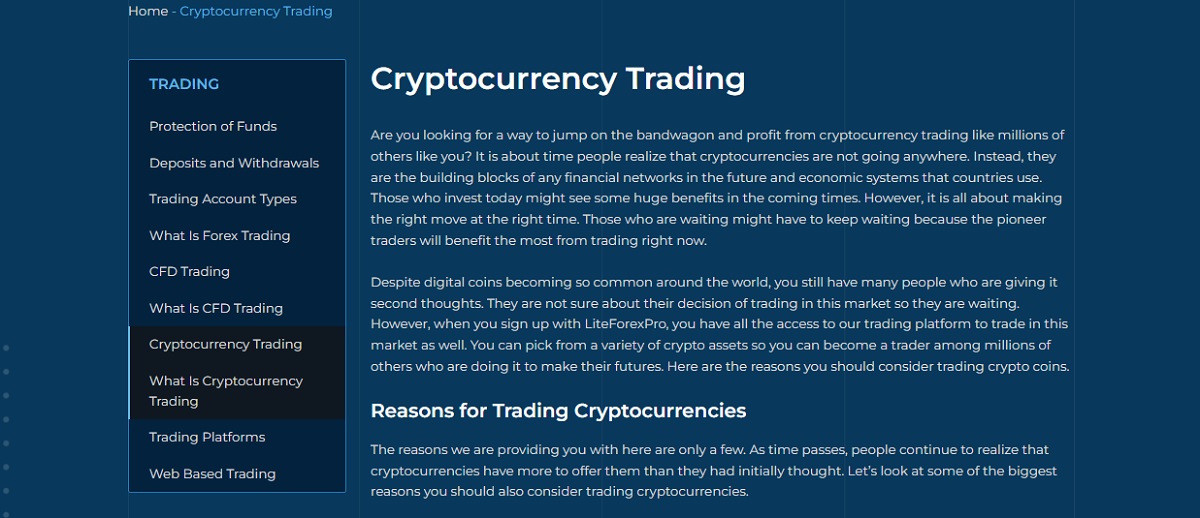 Lite Forex Pro cryptocurrency trading