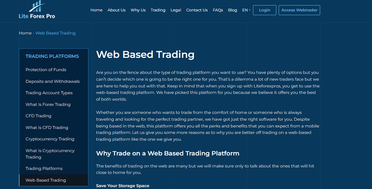 Lite Forex Pro trading platform