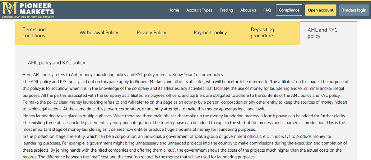 Pioneer Markets Security AMK KYC